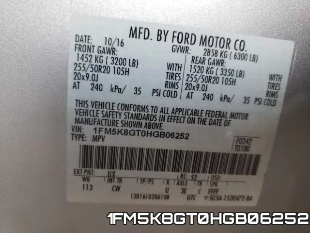 1FM5K8GT0HGB06252 фото 2