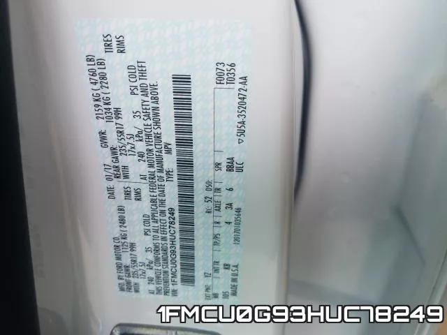1FMCU0G93HUC78249 фото 2