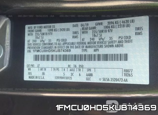 1FMCU0HD5KUB74369 фото 9