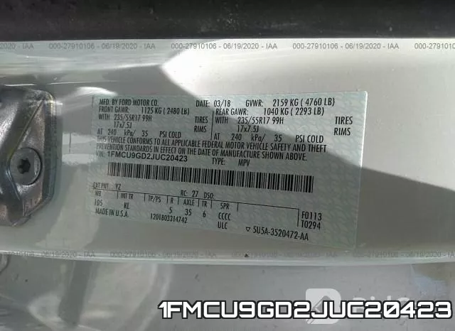 1FMCU9GD2JUC20423 фото 10