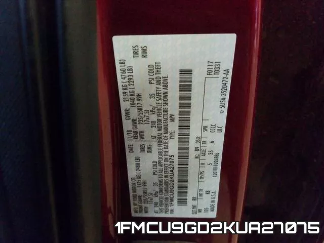 1FMCU9GD2KUA27075 фото 2