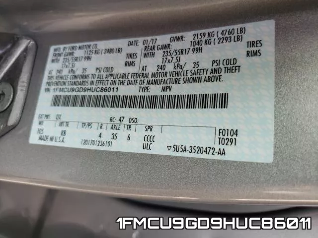 1FMCU9GD9HUC86011 фото 2