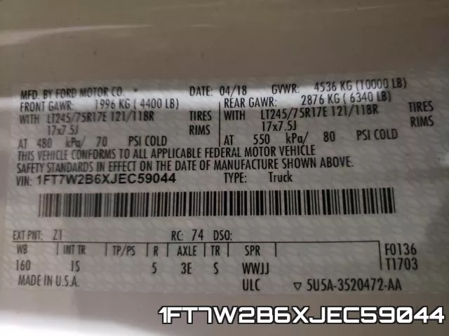 1FT7W2B6XJEC59044 фото 2