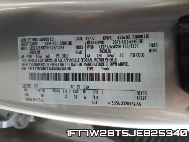 1FT7W2BT5JEB25340 фото 2