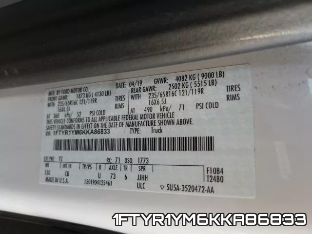 1FTYR1YM6KKA86833 фото 2