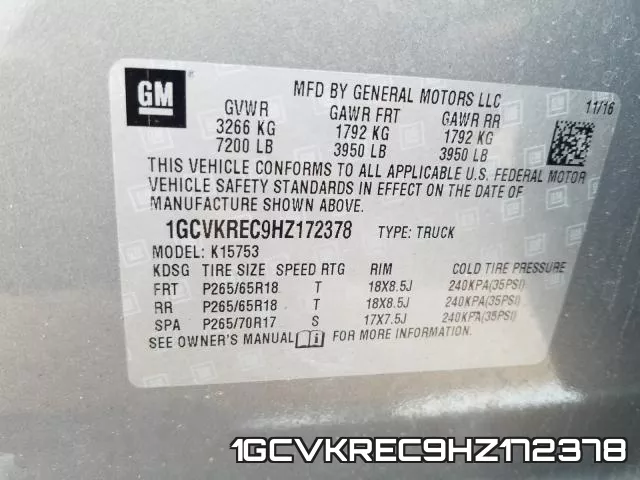 1GCVKREC9HZ172378 фото 2