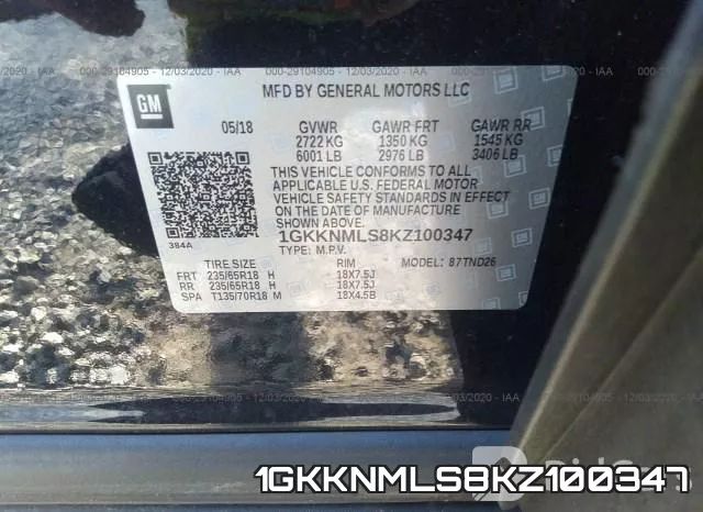 1GKKNMLS8KZ100347 фото 10