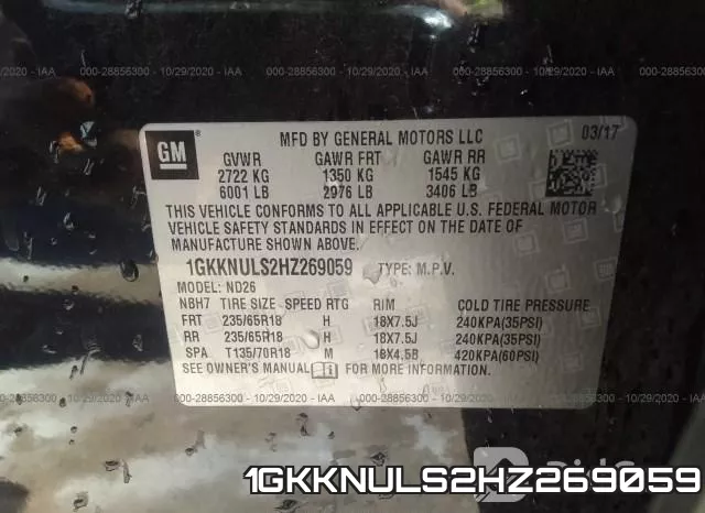 1GKKNULS2HZ269059 фото 10