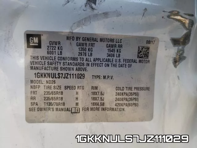 1GKKNULS7JZ111029 фото 2