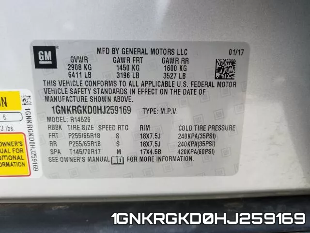 1GNKRGKD0HJ259169 фото 2