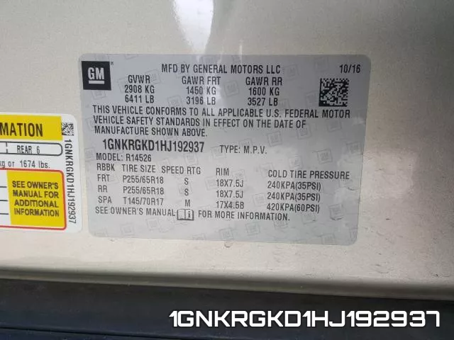 1GNKRGKD1HJ192937 фото 2