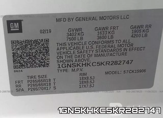 1GNSKHKC5KR282747 фото 9