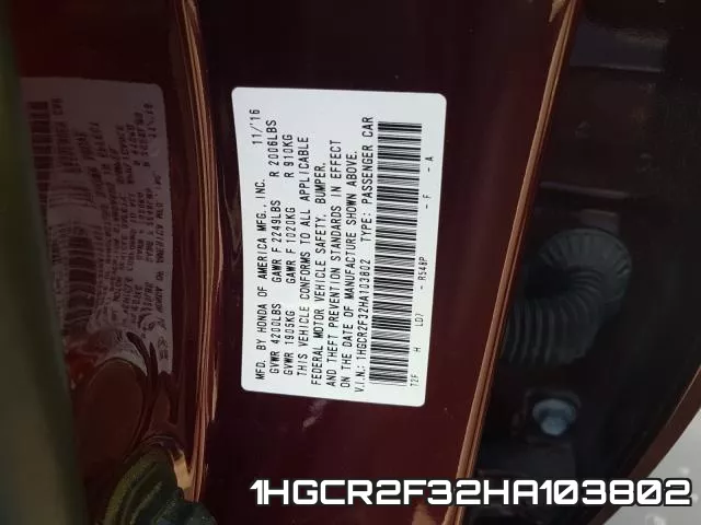 1HGCR2F32HA103802 фото 2