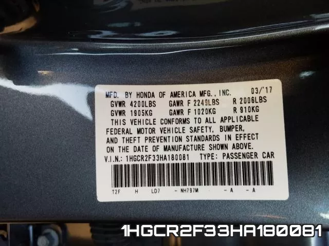 1HGCR2F33HA180081 фото 2