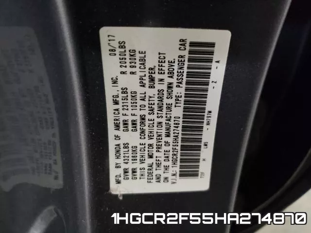 1HGCR2F55HA274870 фото 2