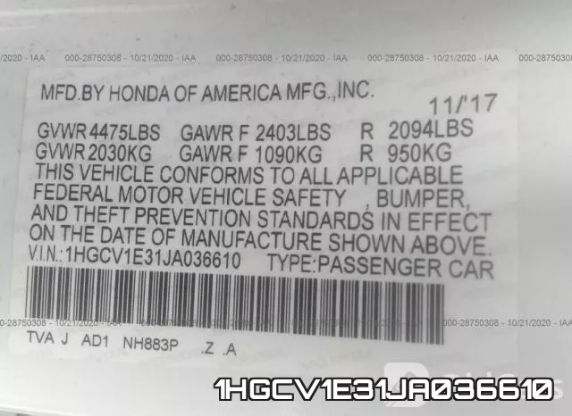 1HGCV1E31JA036610 фото 10