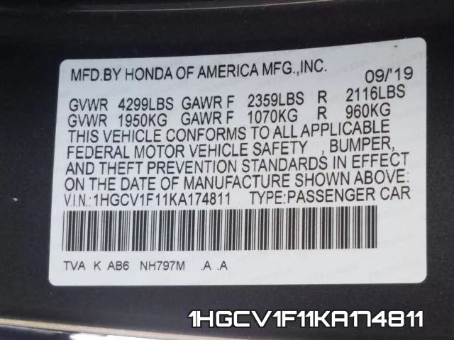 1HGCV1F11KA174811 фото 2