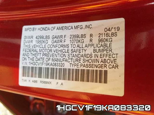 1HGCV1F19KA083320 фото 2