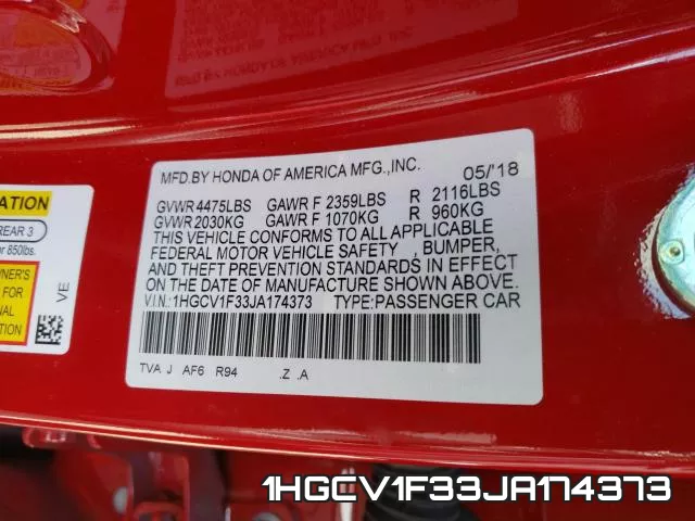 1HGCV1F33JA174373 фото 2