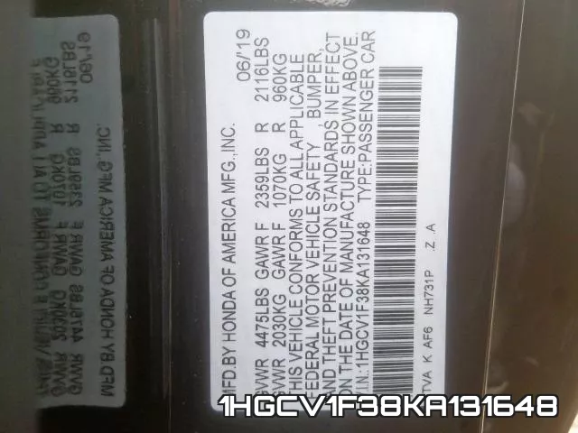 1HGCV1F38KA131648 фото 2