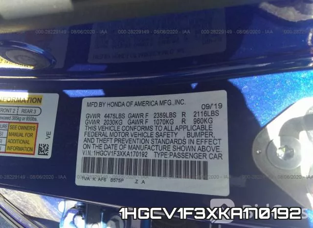 1HGCV1F3XKA170192 фото 10