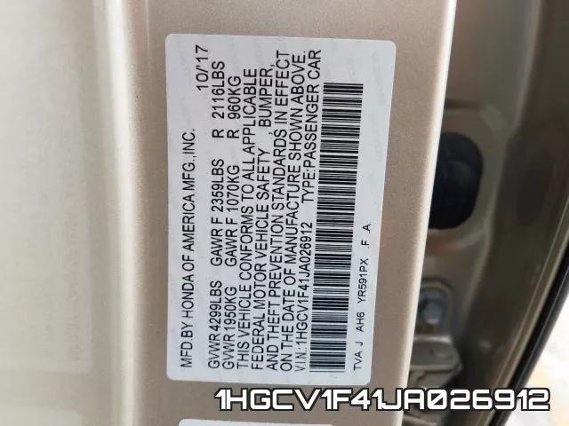 1HGCV1F41JA026912 фото 2