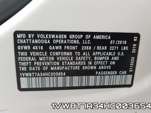 1VWBT7A34HC003654 фото 2