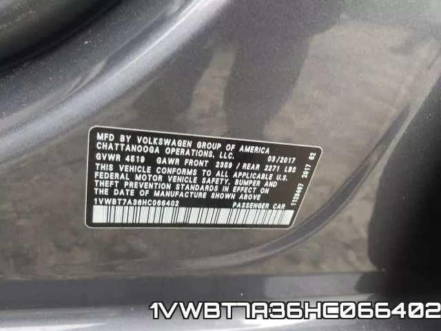 1VWBT7A36HC066402 фото 2