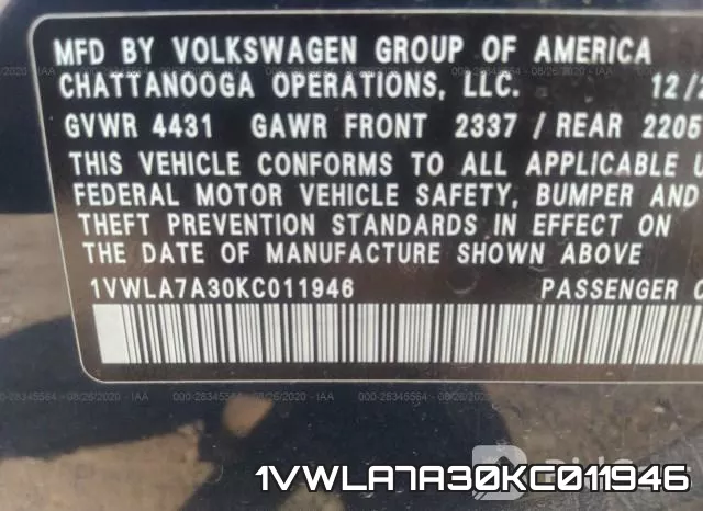 1VWLA7A30KC011946 фото 10