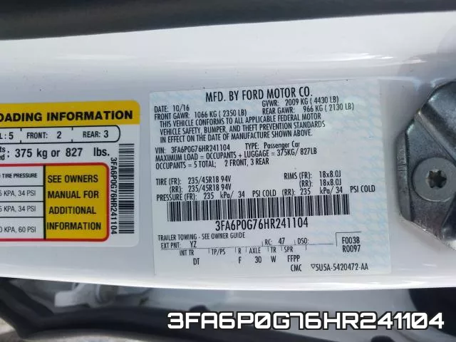 3FA6P0G76HR241104 фото 2