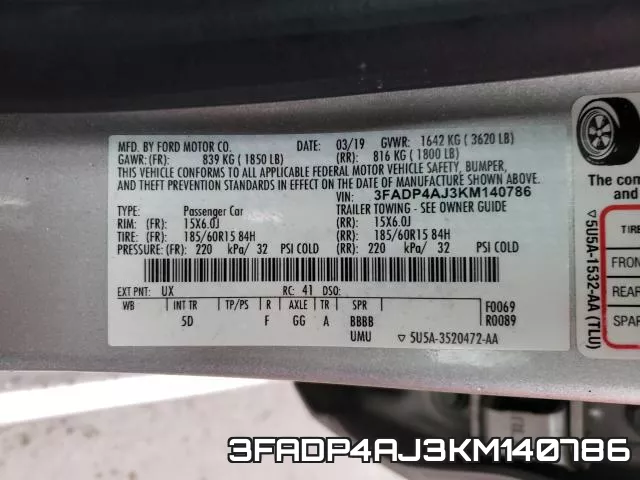 3FADP4AJ3KM140786 фото 2