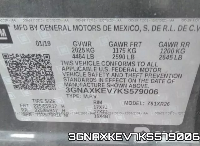 3GNAXKEV7KS579006 фото 10