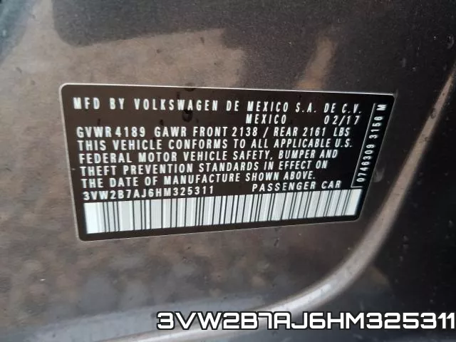 3VW2B7AJ6HM325311 фото 2