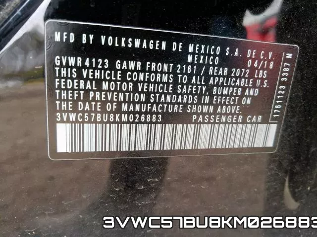 3VWC57BU8KM026883 фото 2