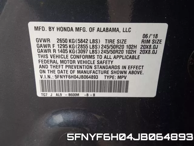 5FNYF6H04JB064893 фото 2