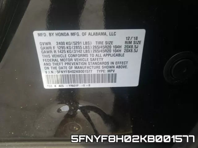 5FNYF8H02KB001577 фото 2