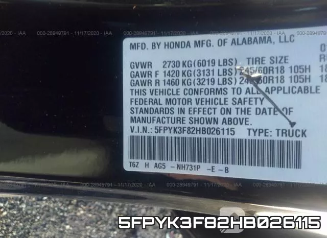 5FPYK3F82HB026115 фото 9