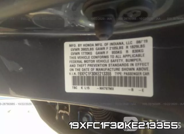 19XFC1F30KE213355 фото 10