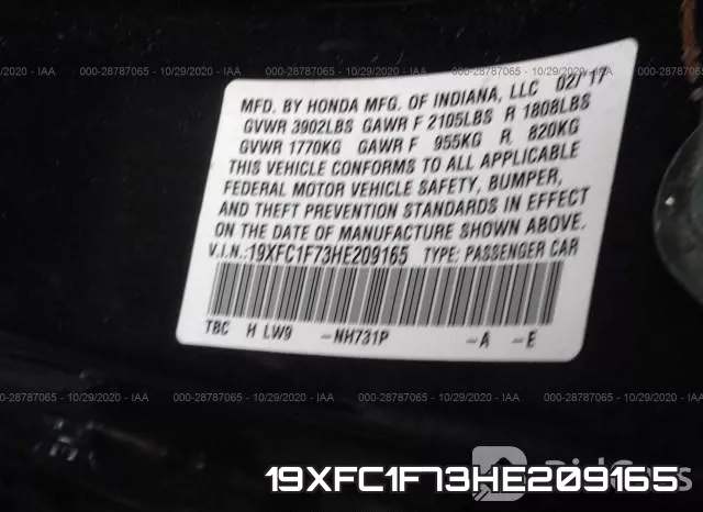 19XFC1F73HE209165 фото 10
