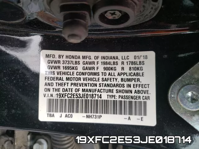 19XFC2E53JE018714 фото 2