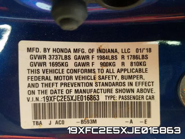 19XFC2E5XJE016863 фото 2