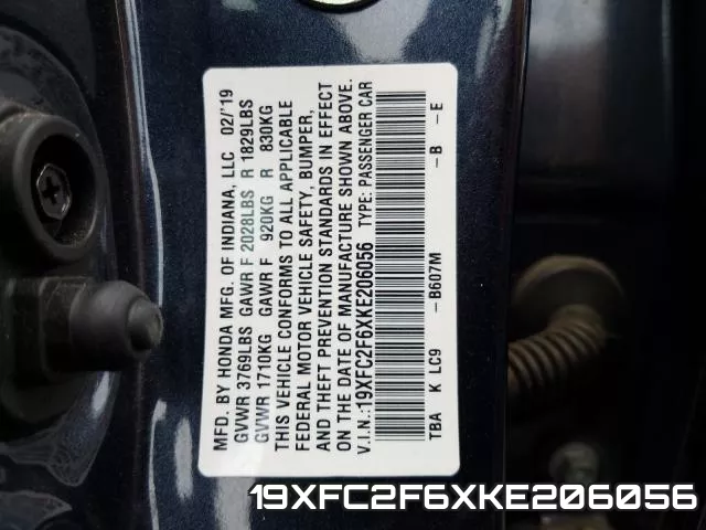 19XFC2F6XKE206056 фото 2