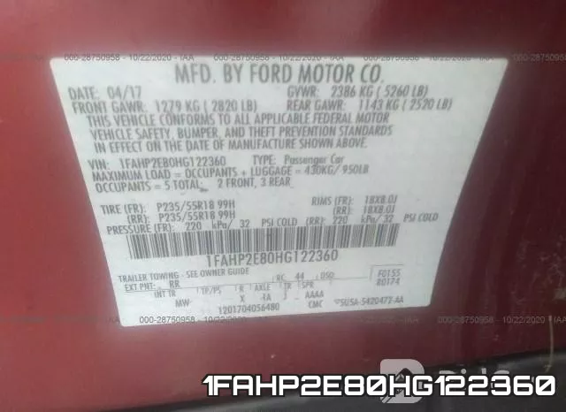 1FAHP2E80HG122360 фото 10