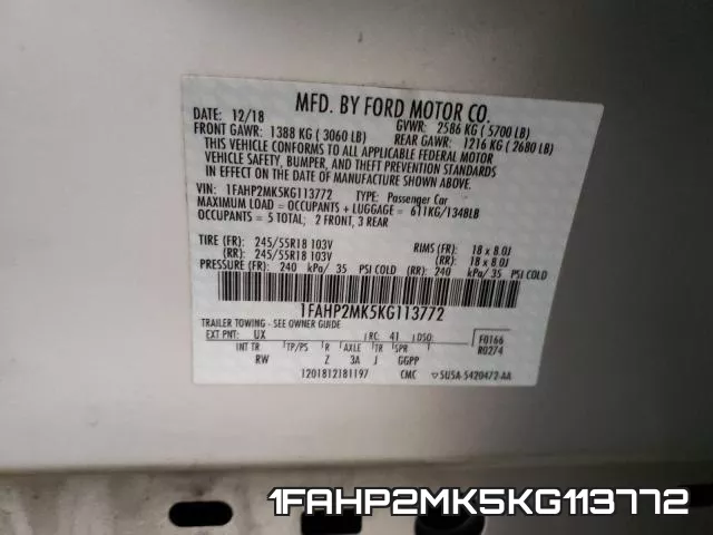 1FAHP2MK5KG113772 фото 2