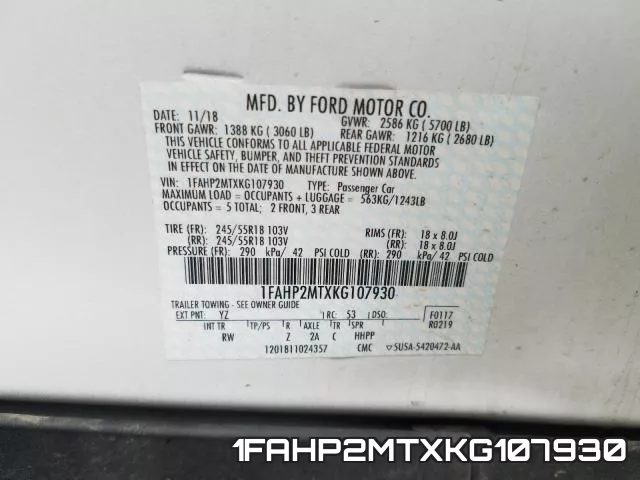 1FAHP2MTXKG107930 фото 2