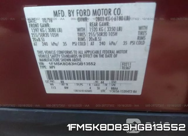1FM5K8D83HGB13552 фото 8