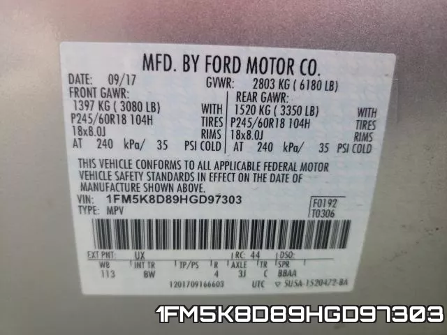 1FM5K8D89HGD97303 фото 2