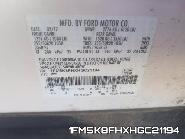 1FM5K8FHXHGC21194 фото 2
