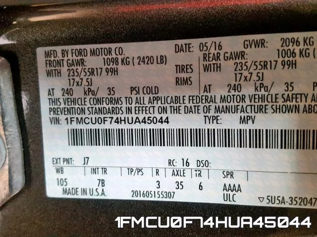 1FMCU0F74HUA45044 фото 2