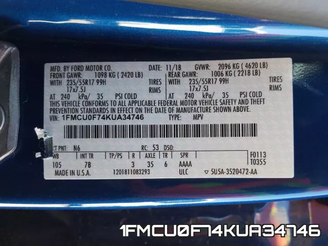 1FMCU0F74KUA34746 фото 2